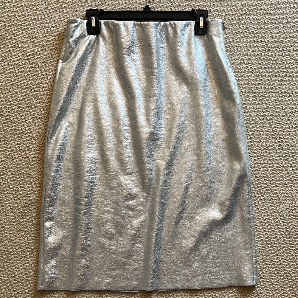 Zara Metallic Silver Vegan Leather Pencil Skirt | Size Large (Fits 8/10)